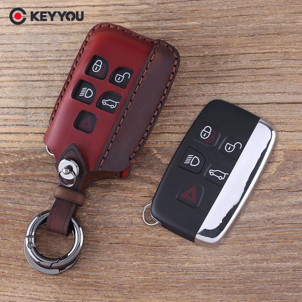 KEYYOU Key Shell Case Keychain Car Key Bag Fob For Land Rover Range Rover Evoque Discovery 4  5 Buttons Leather Key